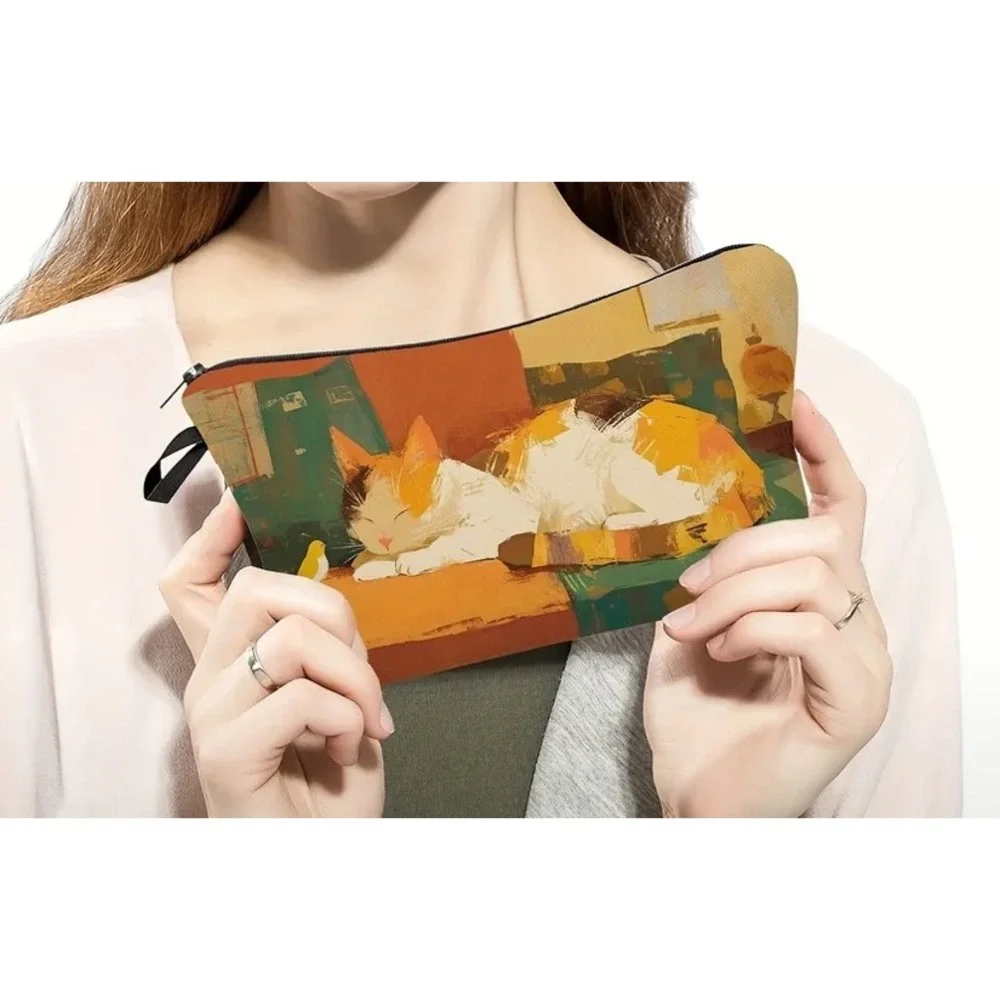 Cat Bird Cosmetic Bag Makeup Zipper Pouch Travel Toiletry Organizer‎